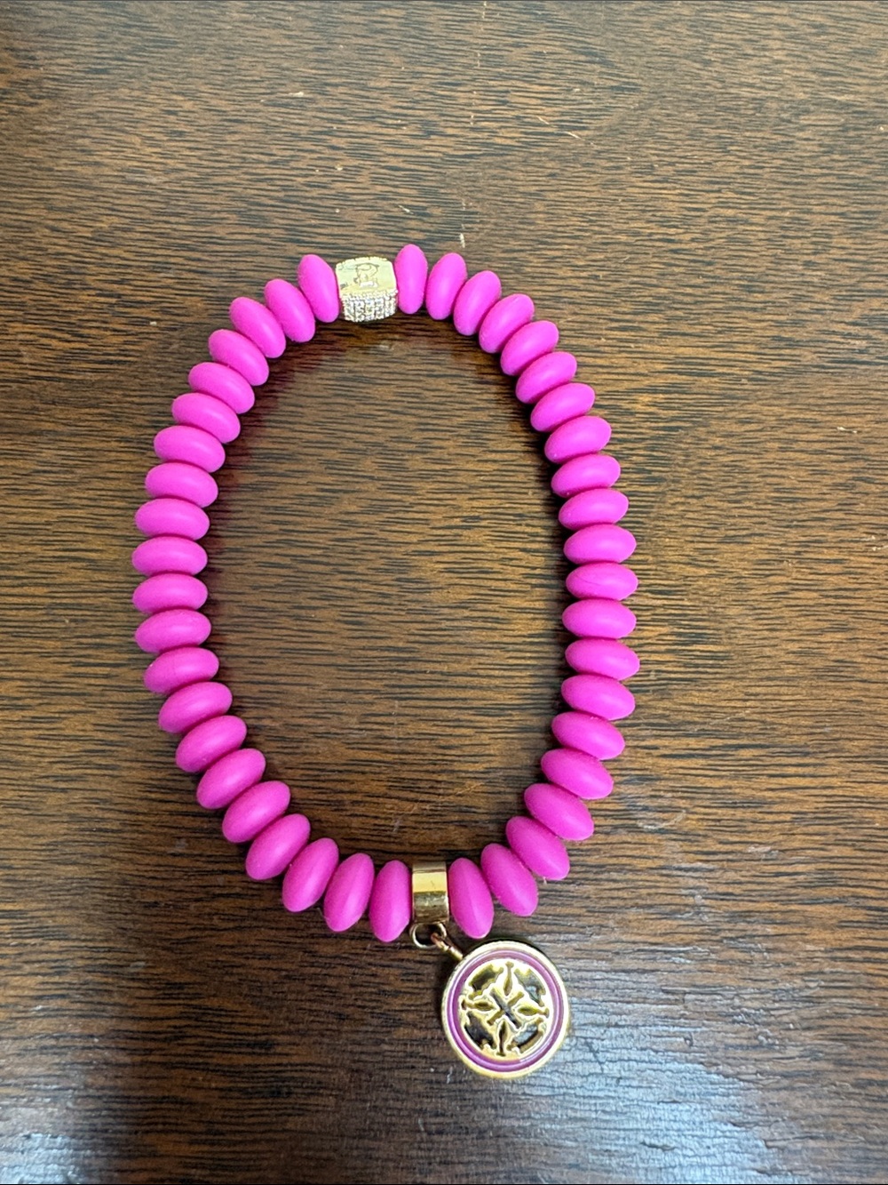Rustic Cuff Fuchsia Beaded Charm Bracelet